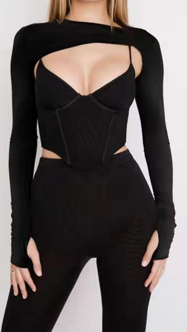 AIIZIE LONG SLEEVE CORSET TOP IN BLUE - product image