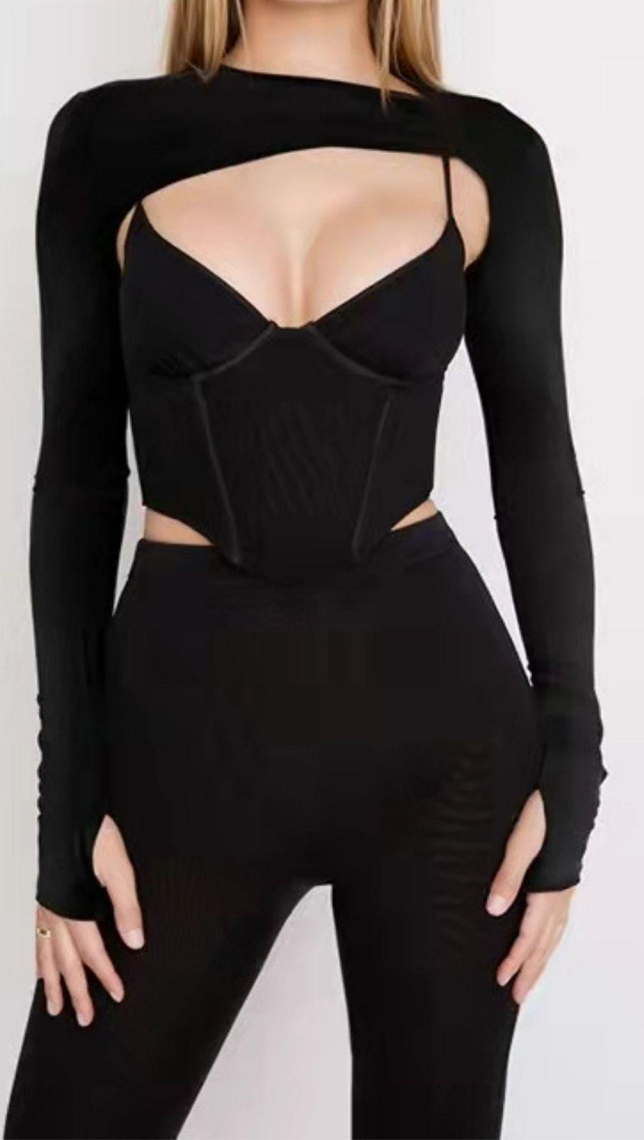 LONG SLEEVE CORSET TOP IN BLUE