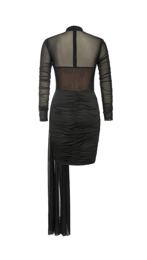 AIIZIE BLACK CUT OUT DRAPED SIDE BODYCON DRESS - product image
