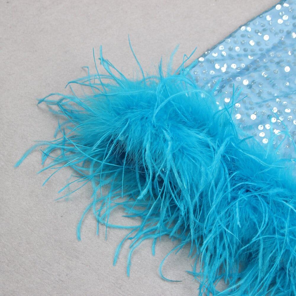 AIIZIE TURQUOISE JEWEL SEQUIN FEATHER MINI DRESS - product image