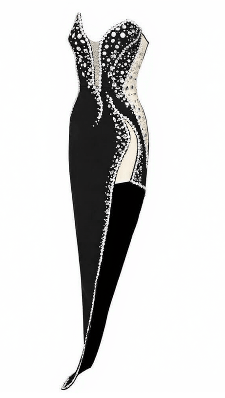 Sabine – Trägerloses, verziertes Bandage-Kleid in Schwarz