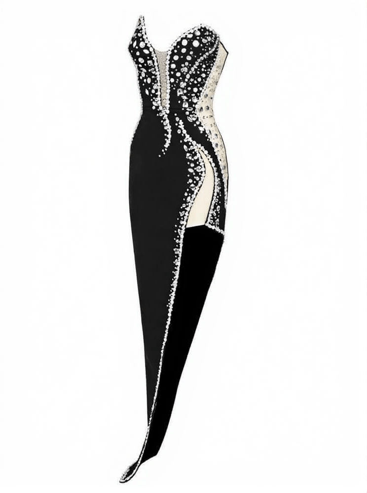 AIIZIE SABINE STRAPLESS EMBELLISHED BANDAGE DRESS IN BLACK - product image