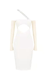 CUT OUT BODYCON MIDI DRESS IN IVORY