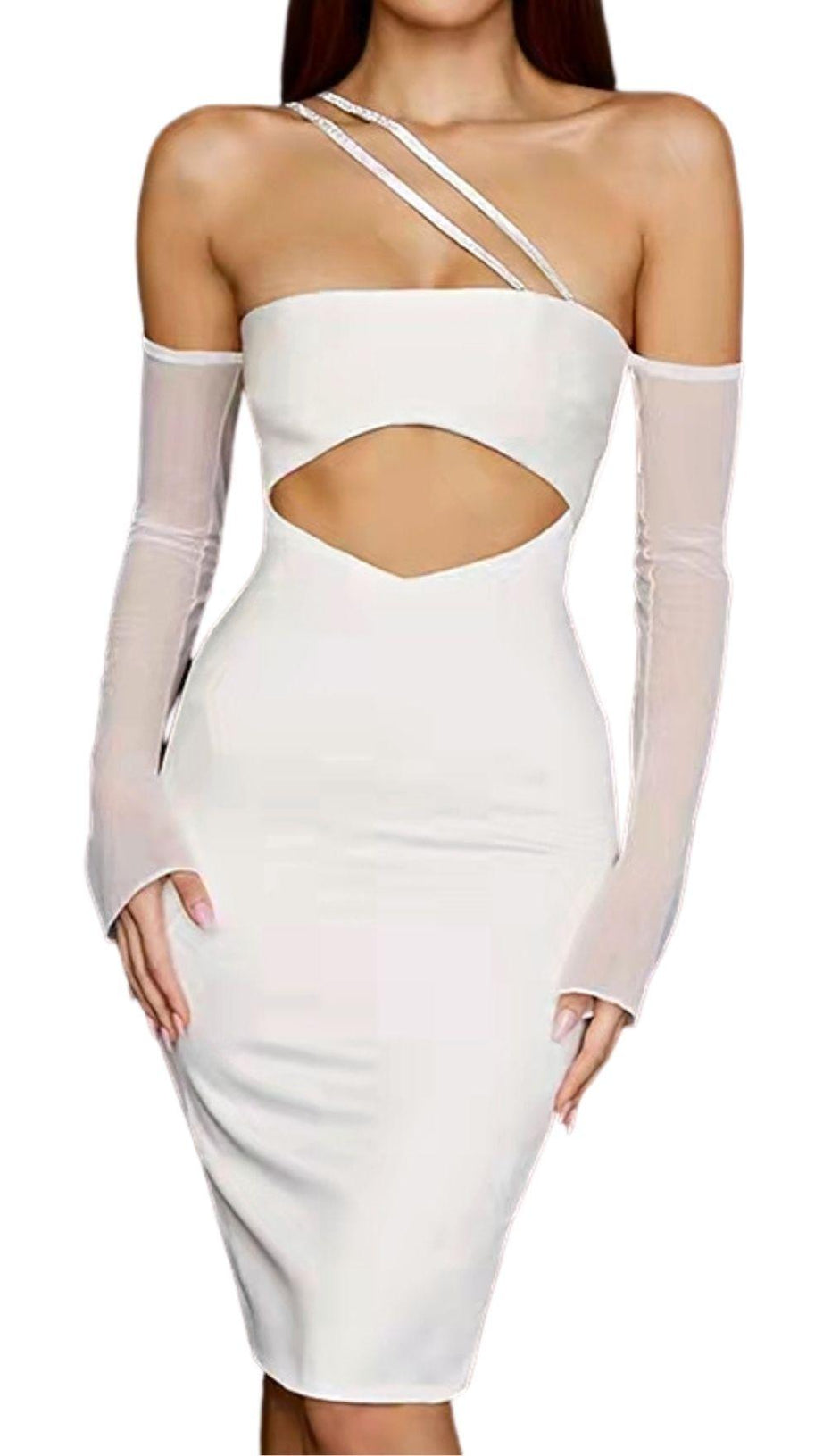 CUT OUT BODYCON MIDI DRESS IN IVORY