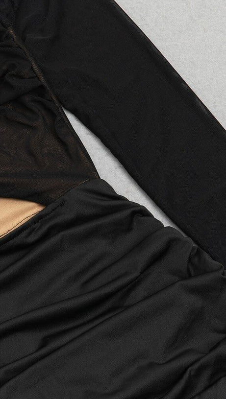 BLACK CUT OUT DRAPED SIDE BODYCON DRESS