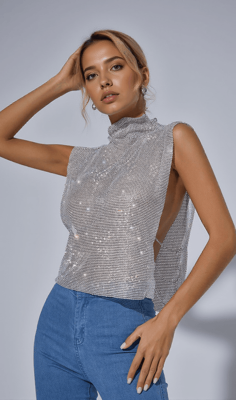 Top in maglia di maglia a maglia divisa Marilyn in argento