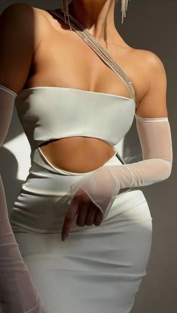 AIIZIE CUT OUT BODYCON MIDI DRESS IN IVORY - product image