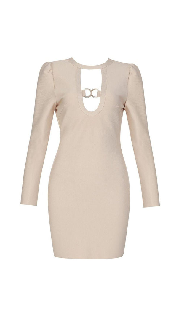 AIIZIE PLUNGE BANDAGE MINI DRESS IN NUDE - product image