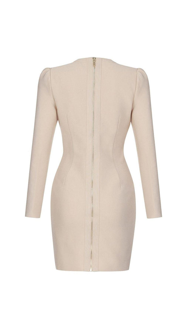 AIIZIE PLUNGE BANDAGE MINI DRESS IN NUDE - product image