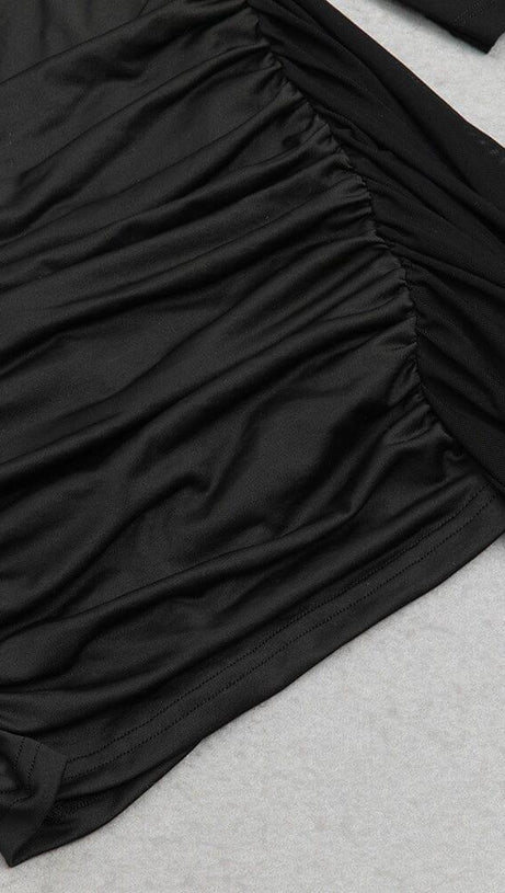 BLACK CUT OUT DRAPED SIDE BODYCON DRESS