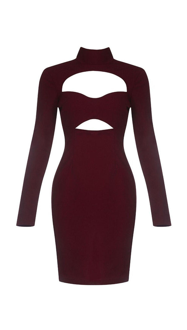 AIIZIE CUT OUT MESH MINI DRESS IN WINE RED - product image