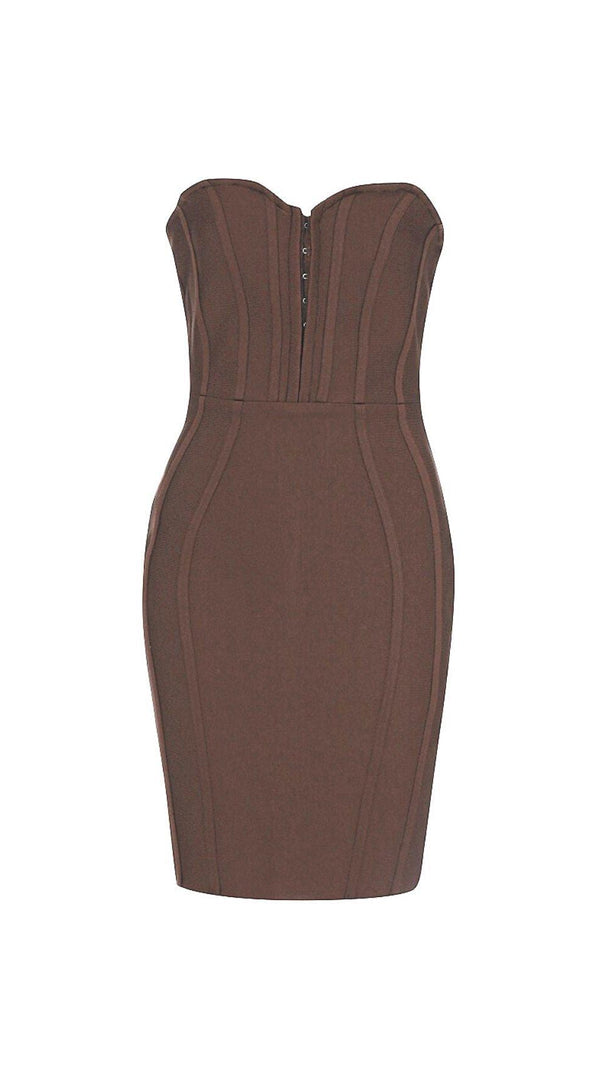 AIIZIE STRAPLESS BANDAGE MINI DRESS IN BROWN - product image