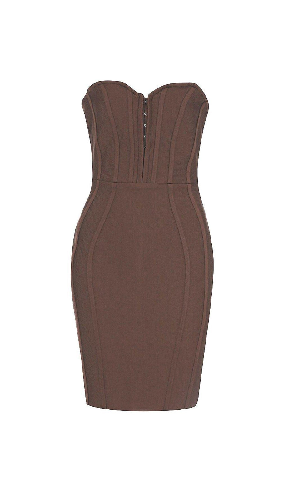 TRÄGERLOSES BANDAGE-MINIKLEID IN BRAUN