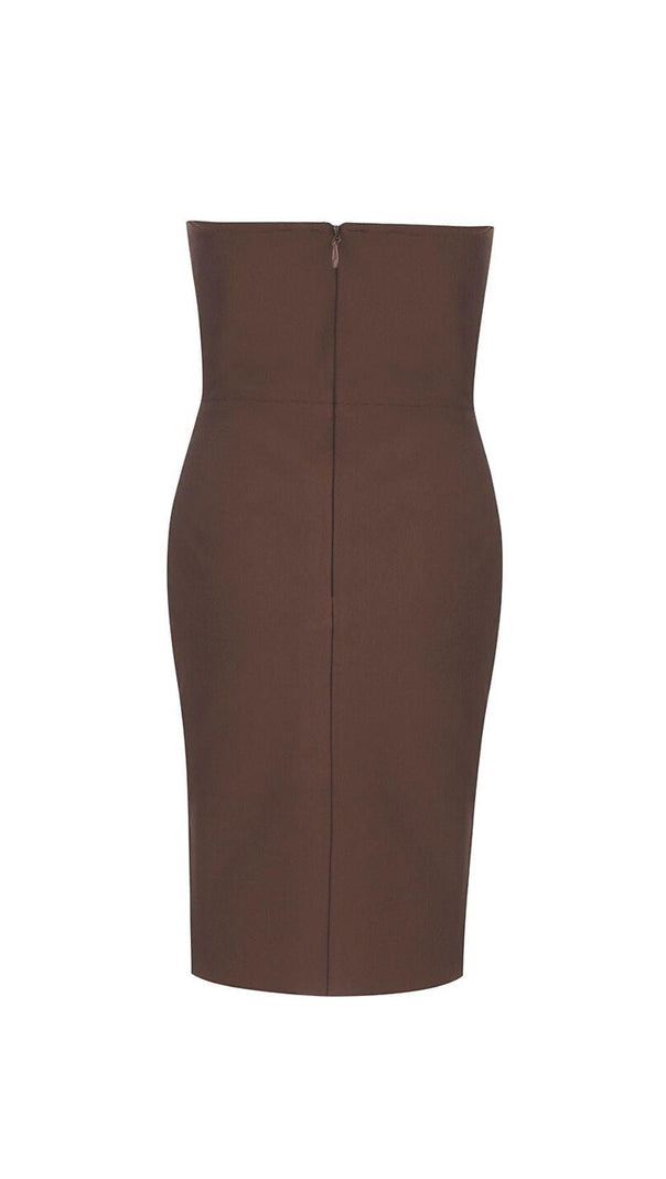 AIIZIE STRAPLESS BANDAGE MINI DRESS IN BROWN - product image