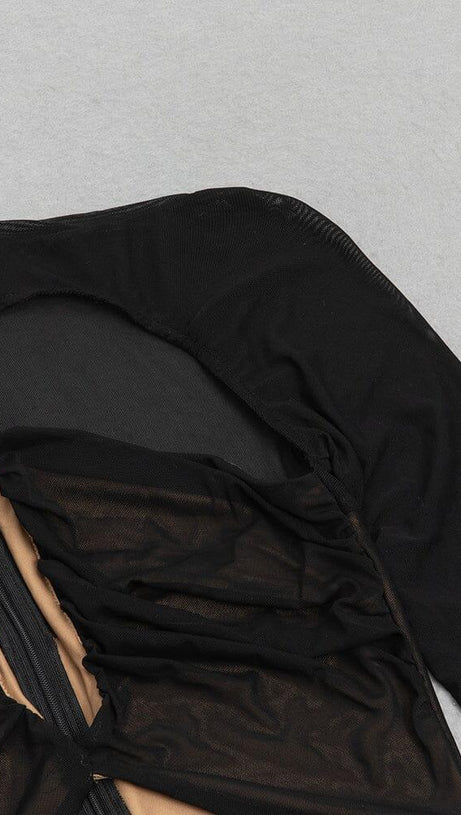 BLACK CUT OUT DRAPED SIDE BODYCON DRESS