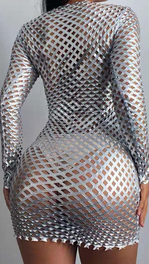 AIIZIE CUT OUT MINI VODYCON DRESS IN SLIVER - product image