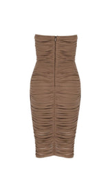 BROWN RUCHED MIDI DRESS