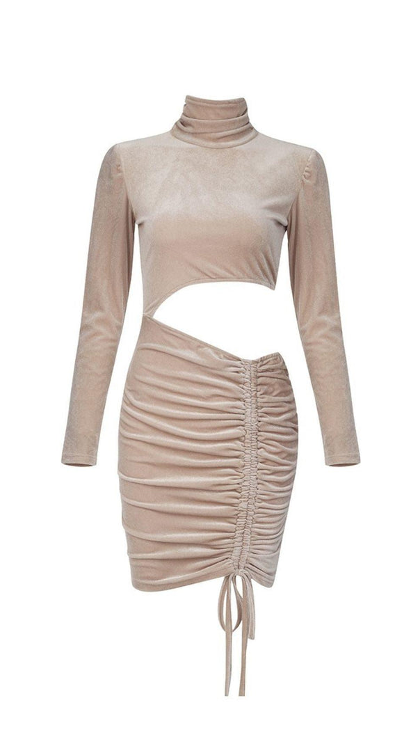 AIIZIE NUDE VELVET CUT OUT RUCHED MINI DRESS - product image