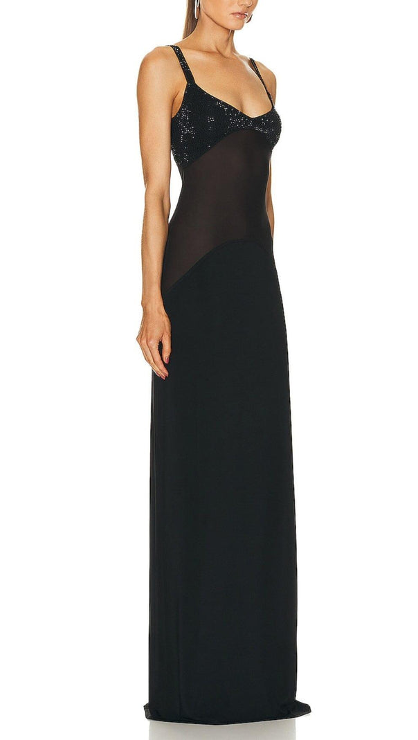 AIIZIE BLACK CRYSTAL EMBELLISHMENT SUSPENDER TILDE GOWN - product image