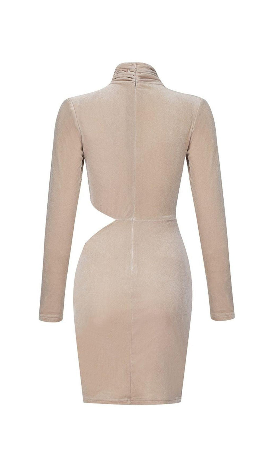NUDE VELVET CUT OUT RUCHED MINI DRESS