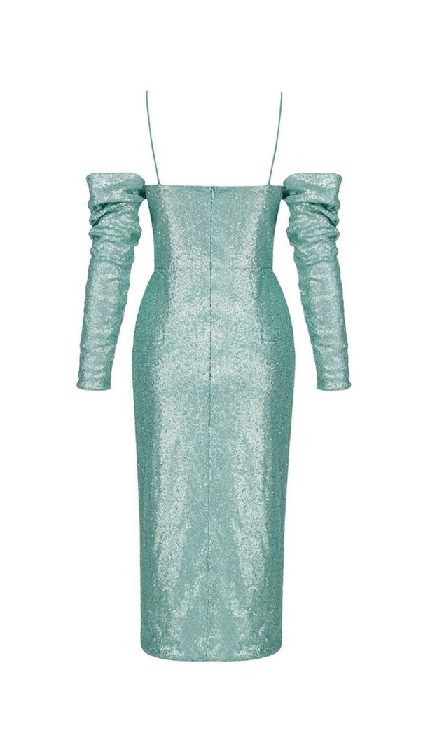 AIIZIE TURQUOISE SEQUIN SPLIT MIDI DRESS - product image