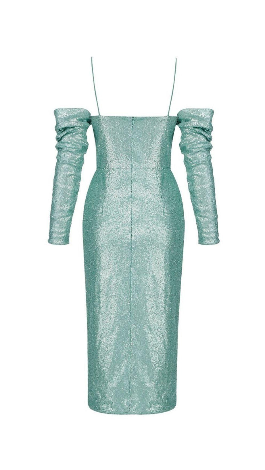TURQUOISE SEQUIN SPLIT MIDI DRESS
