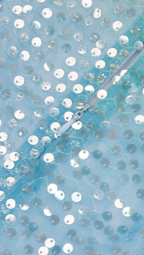 MINI ABITO CON PIUME, PAILLETTES E GIOIELLI TURCHESI