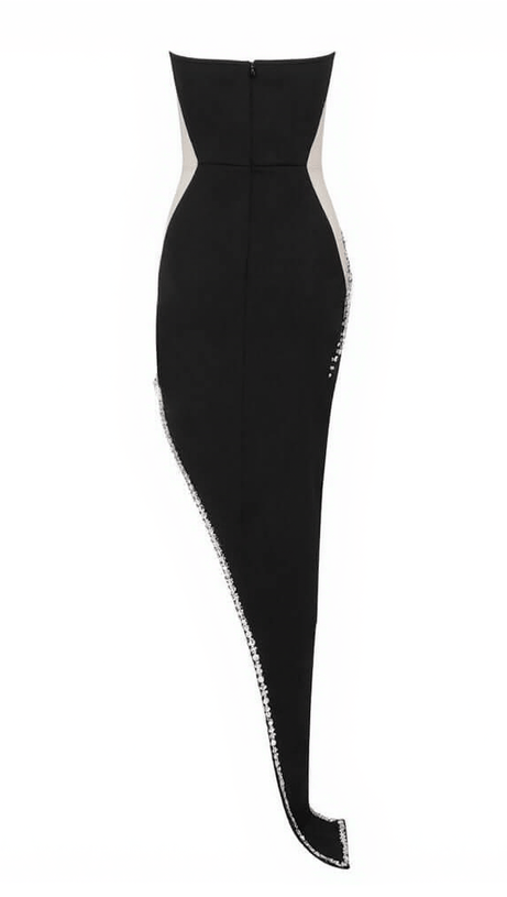 Sabine – Trägerloses, verziertes Bandage-Kleid in Schwarz