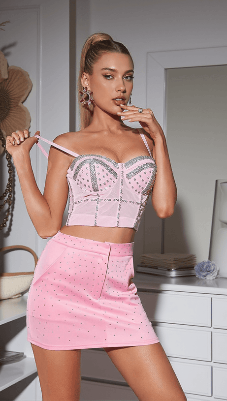 Plum – Bustier-Oberteil mit Kristallen in Rosa