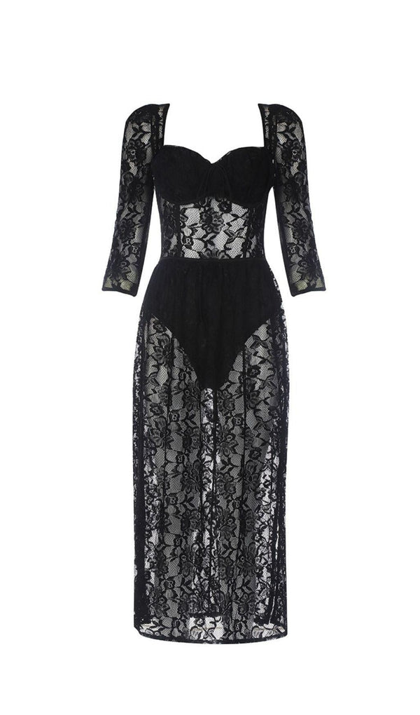 BLACK LACE SPLIT MAXI DRESS