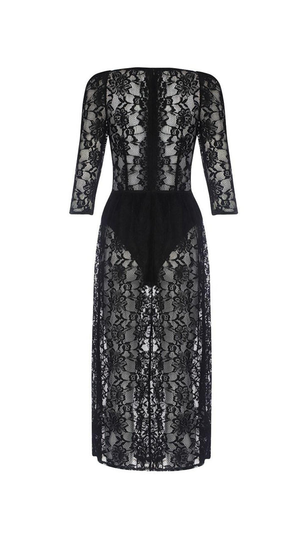 AIIZIE BLACK LACE SPLIT MAXI DRESS - product image