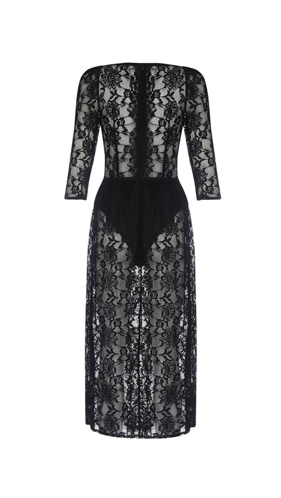 BLACK LACE SPLIT MAXI DRESS