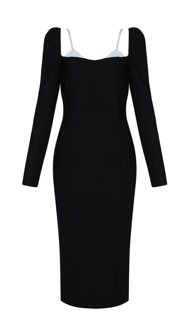 AIIZIE LONG SLEEVE BANDAGE MIDI DRESS IN BLACK - product image