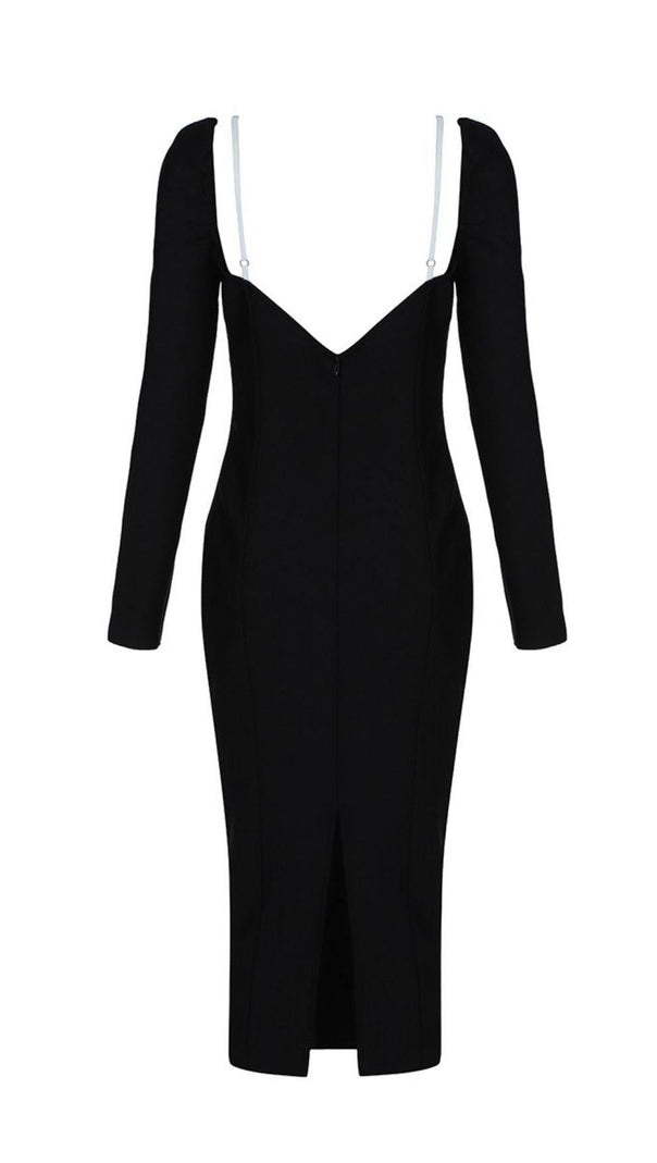 AIIZIE LONG SLEEVE BANDAGE MIDI DRESS IN BLACK - product image