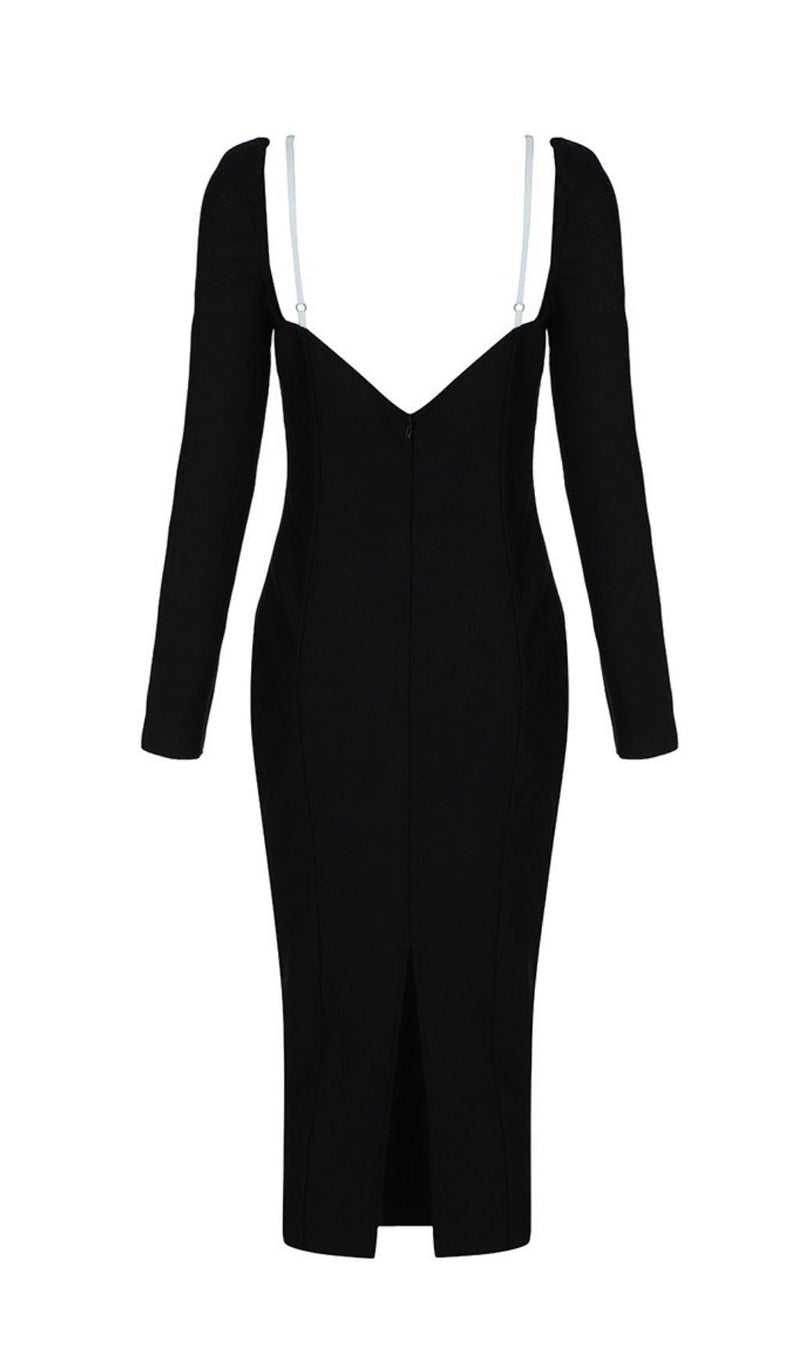 LONG SLEEVE BANDAGE MIDI DRESS IN BLACK