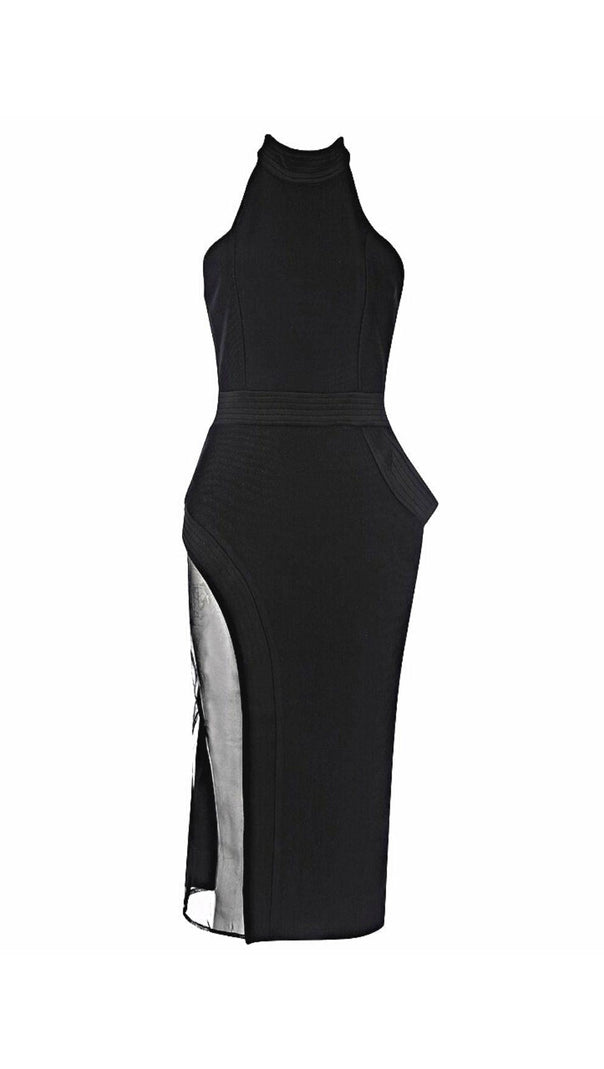 AIIZIE MESH SHOUDER OFF MIDI DRESS IN BLACK - product image