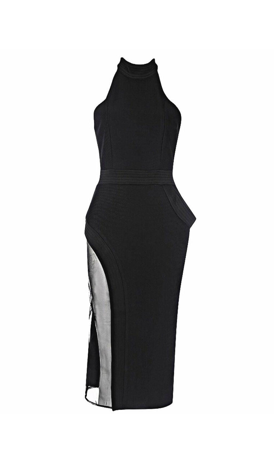 ABITO MIDI IN RETE CON SPALLE SCOLLATE NERO