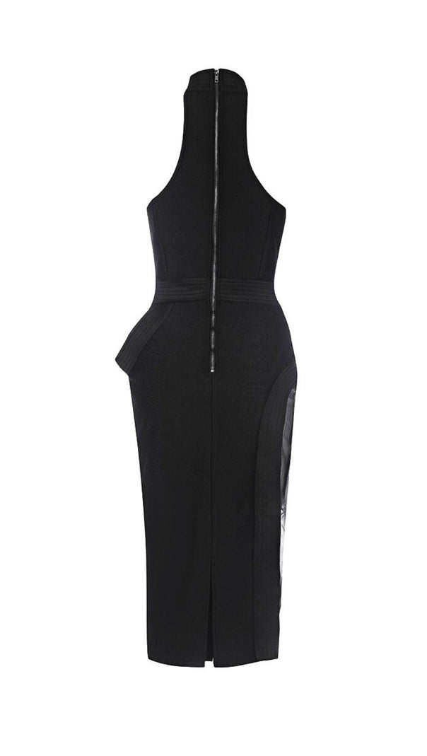AIIZIE MESH SHOUDER OFF MIDI DRESS IN BLACK - product image