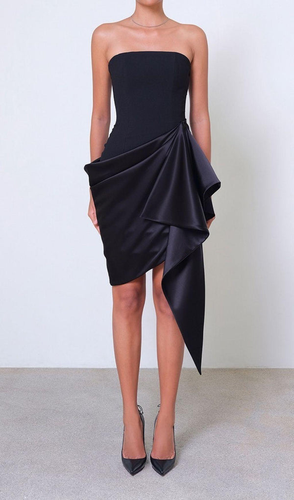 RUCHED MINI DRESS IN BLACK