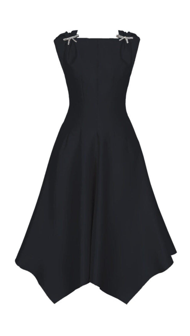 AIIZIE BLACK BUTTERFLY SLEEVELESS HIGH WAIST IRREGULAR SWING MIDI DRESS - product image