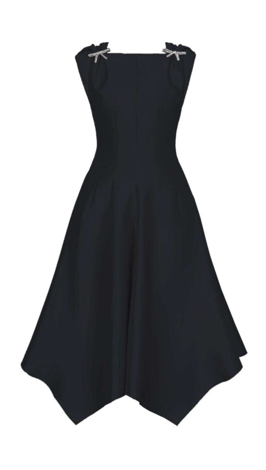 BLACK BUTTERFLY SLEEVELESS HIGH WAIST IRREGULAR SWING MIDI DRESS