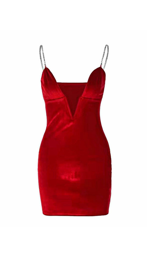 AIIZIE RED VELVET PLUNGE MINI DRESS - product image