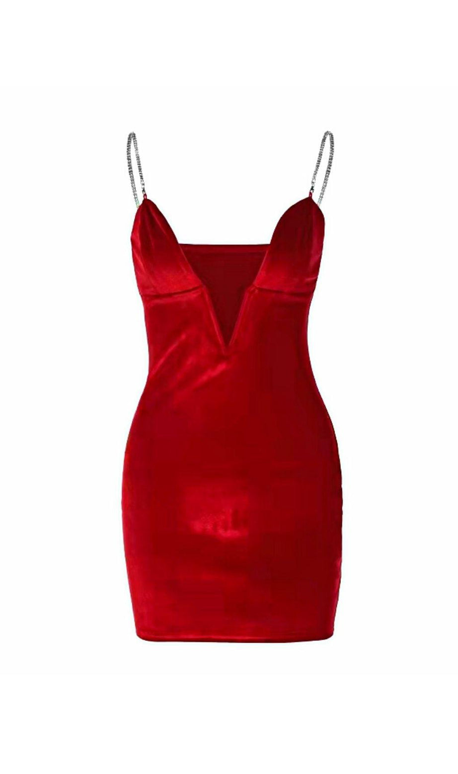 MINI ABITO IN VELLUTO ROSSO CON SCOLLO A V