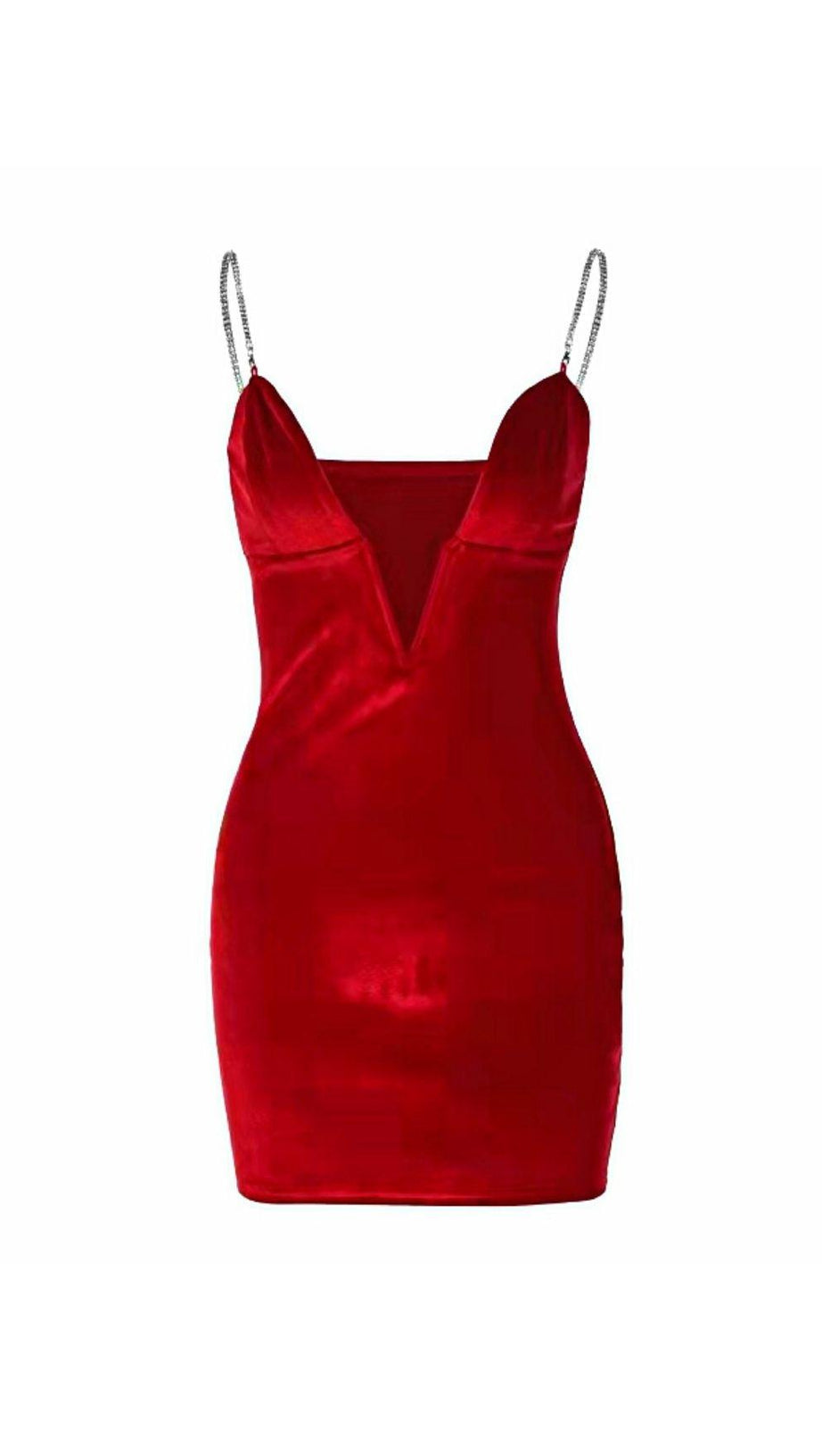 ROTES SAMT-MINIKLEID MIT TIEFEM AUSSCHNITT