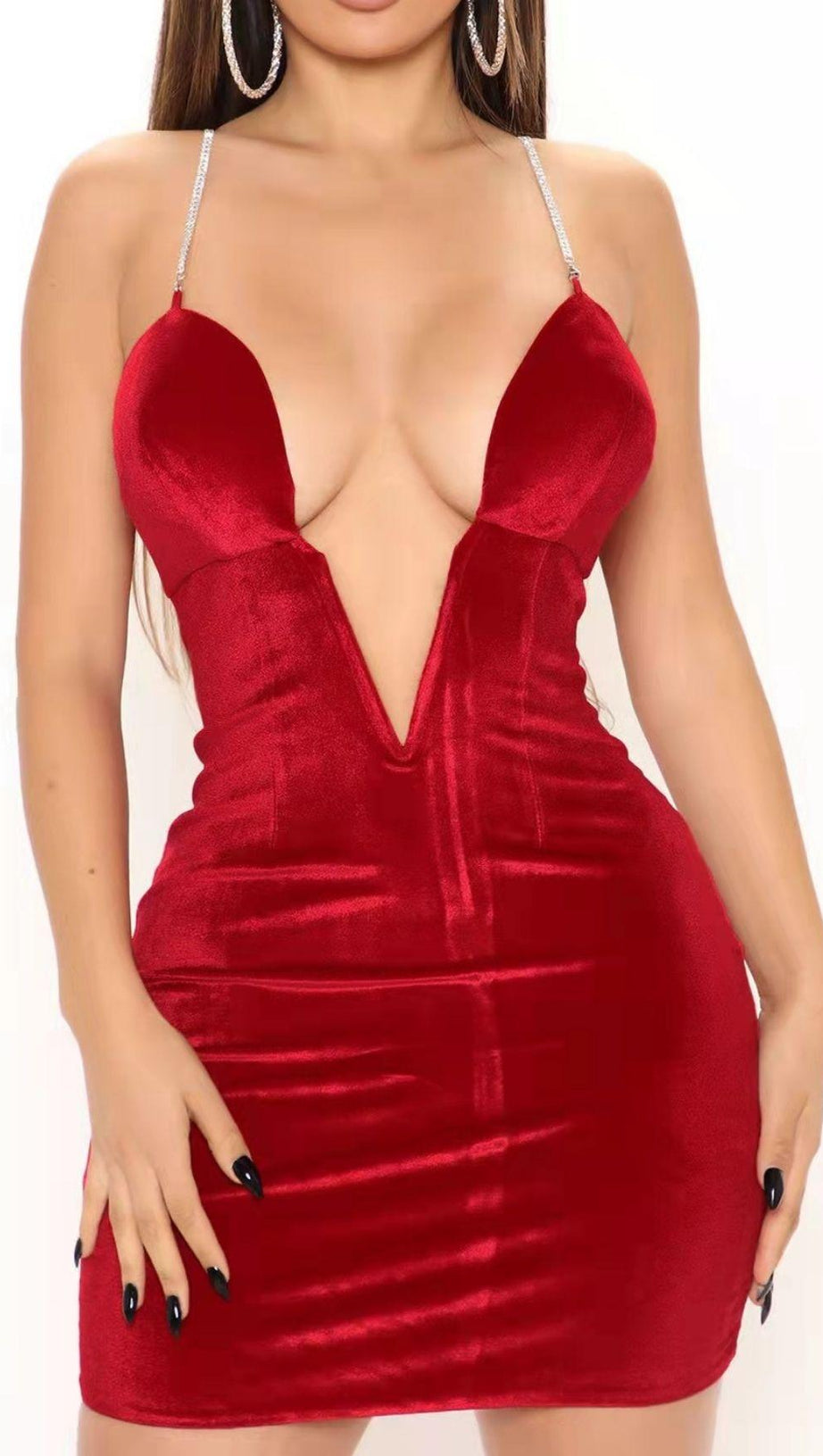 RED VELVET PLUNGE MINI DRESS