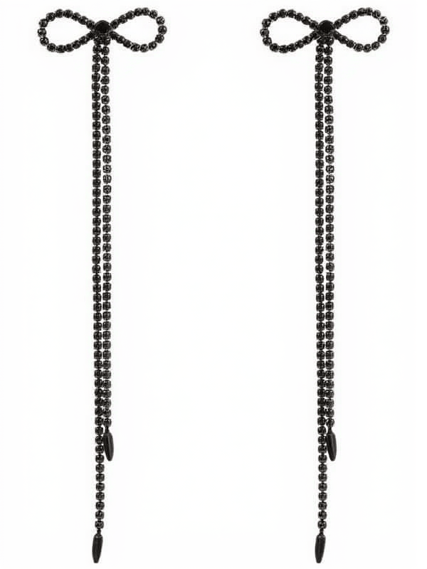 SHALINI RHINESTONE BOW LONG CHAIN EARRINGS