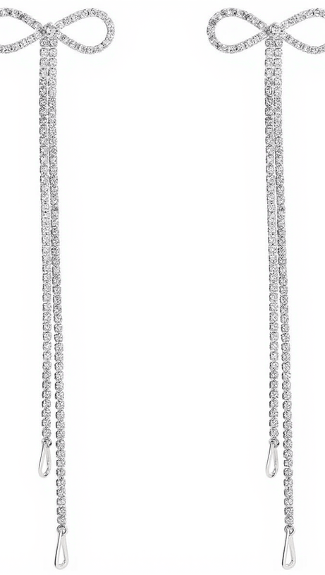 SHALINI RHINESTONE BOW LONG CHAIN EARRINGS