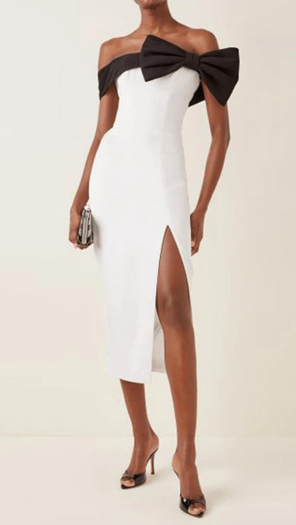 AIIZIE OFF SHOULDER BANDAGE MIDI DRESS IN WHITE - product image