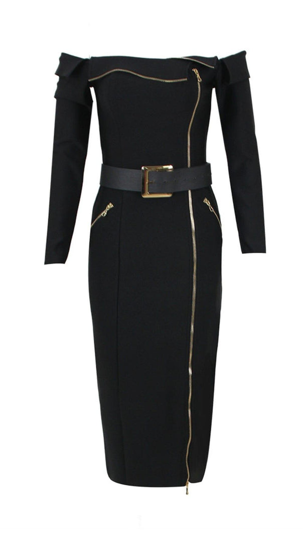 AIIZIE BLACK BIKER WOOL CREPE MIDI DRESS - product image