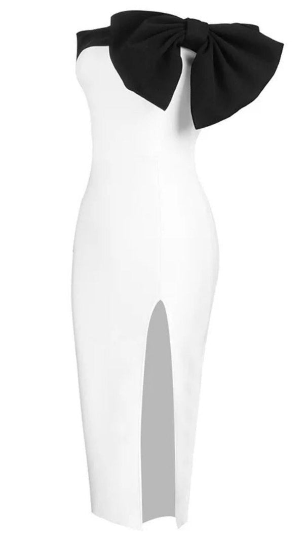 AIIZIE OFF SHOULDER BANDAGE MIDI DRESS IN WHITE - product image